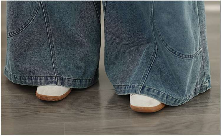 レディース デニム ワイドレッグパンツ ウエストゴム ゆったり