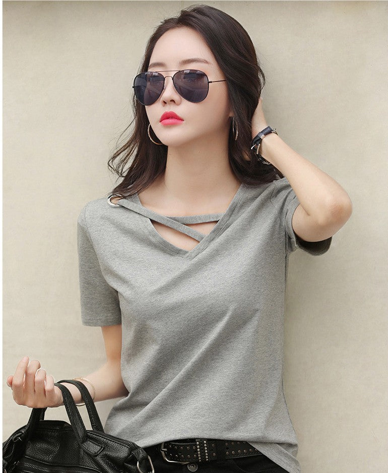 レディース Vネック 半袖Tシャツ