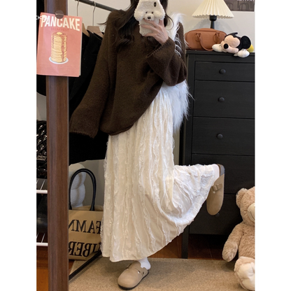 ベルベット プリーツ Aラインスカート ミドル丈