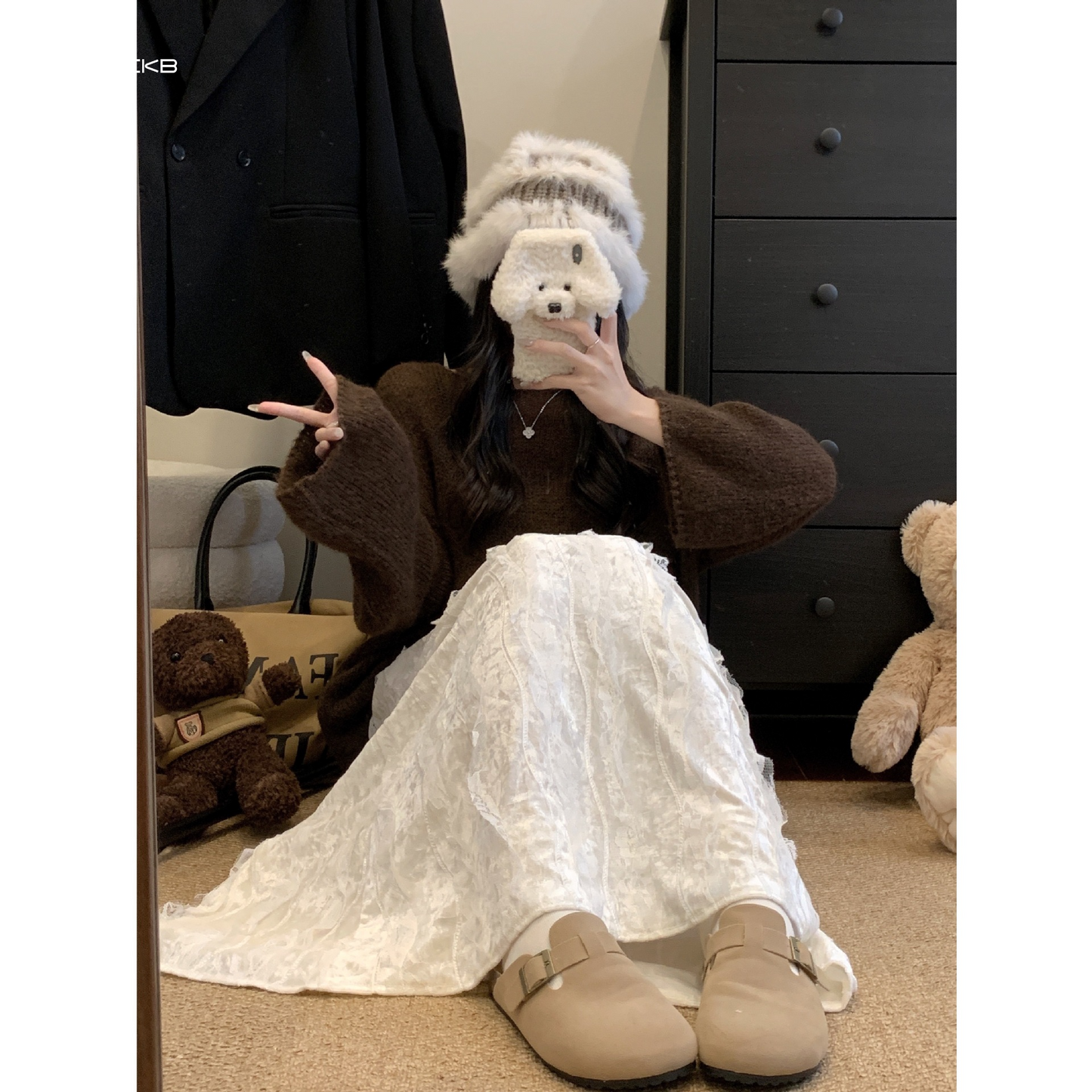 ベルベット プリーツ Aラインスカート ミドル丈