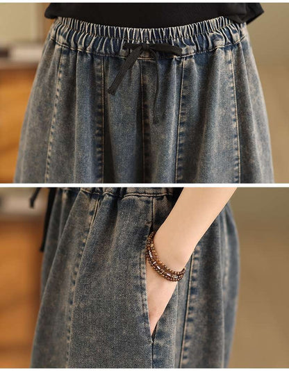レディース ウォッシュデニム ワイドパンツ 伸縮性 ストレッチ加工