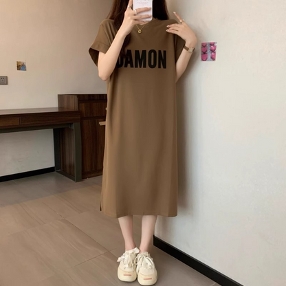 レディース ゆったり カジュアルロングスカート ワンピース  半袖Tシャツ 丸首