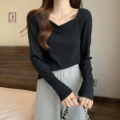 レディース Vネック 無地 長袖Tシャツ トップス インナー