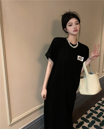 レディース ゆったり カジュアル半袖ロングスカート ワンピース  半袖Tシャツ 丸首