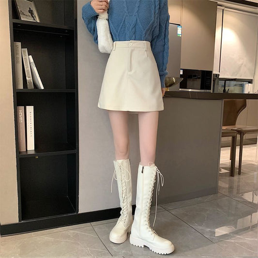 Fat mm プラスサイズ女性用コーデュロイ Aラインスカート、秋、新デザイン、ハイウエスト、ブラック、スリム、ヒップにぴったり合うショートスカート