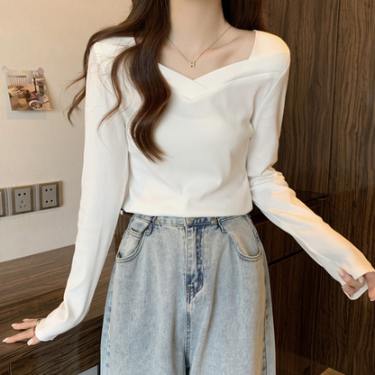 レディース Vネック 無地 長袖Tシャツ トップス インナー