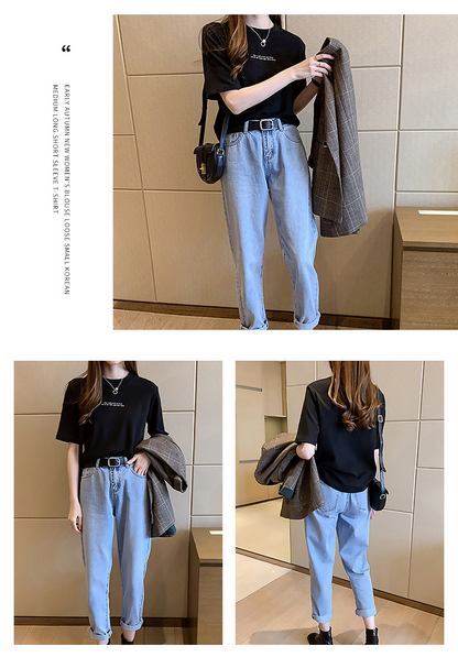 レディース ゆったり レタープリント 半袖Tシャツ カジュアル
