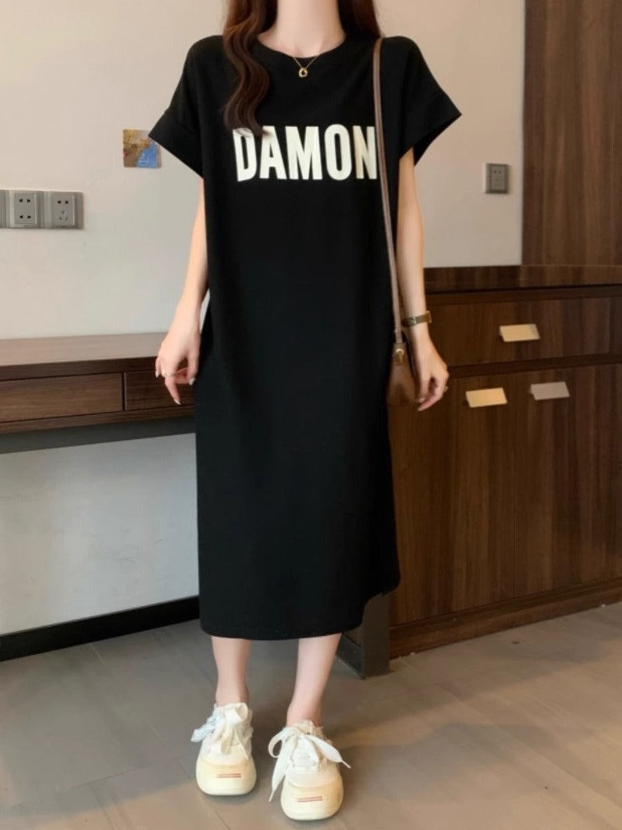 レディース ゆったり カジュアルロングスカート ワンピース  半袖Tシャツ 丸首