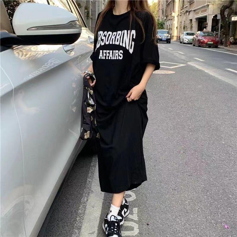 レディース ゆったり カジュアルロングスカート ワンピース  半袖Tシャツ 丸首