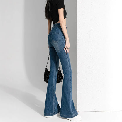 細見えデニムパンツ ストレッチ ブーツカット アメカジ パッチポケット