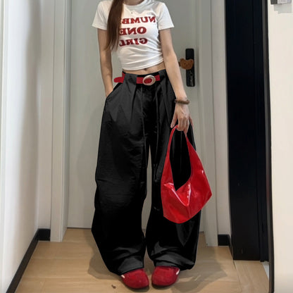 ハイウエスト ワイドレッグパンツ レディース ゆったりスタイル カジュアルパンツ 万能 スポーツパンツ