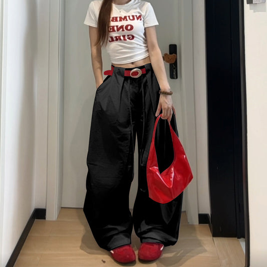 ハイウエスト ワイドレッグパンツ レディース ゆったりスタイル カジュアルパンツ 万能 スポーツパンツ
