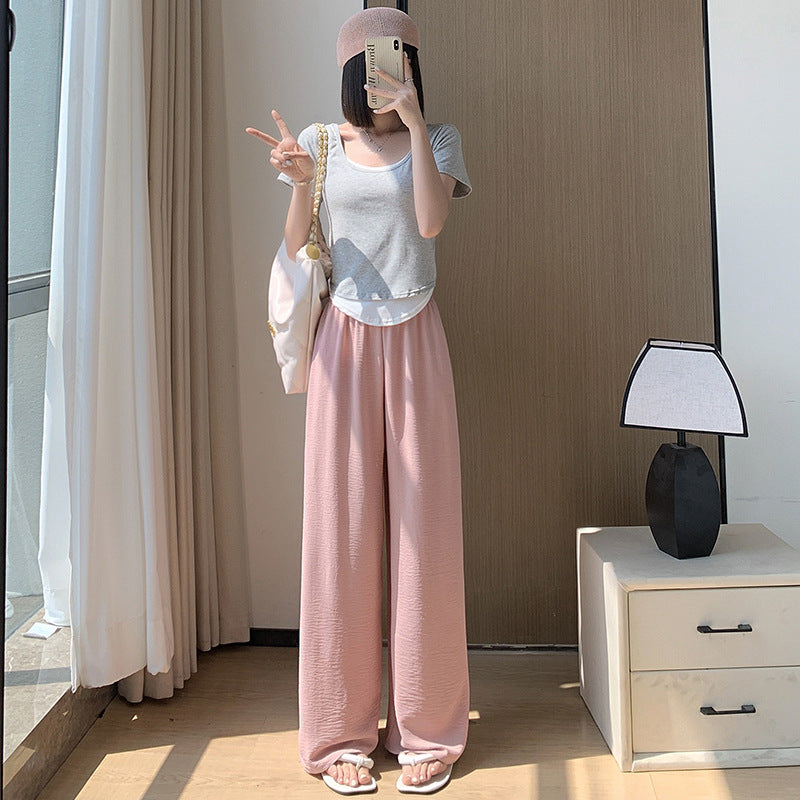 レディース ワイドレックパンツ ハイウエスト ストレート カジュアル 薄手