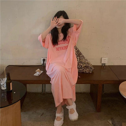 レディース ゆったり カジュアルロングスカート ワンピース  半袖Tシャツ 丸首