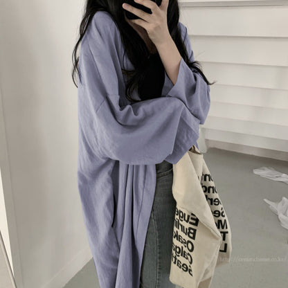 レディース ゆったり 長袖カーディガン ロングシャツ 日焼け止め