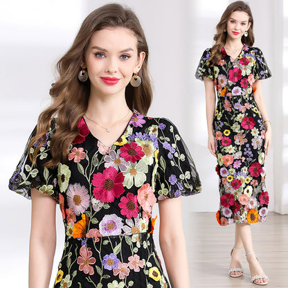 フラワー ワンピース Vネック 花柄 半袖