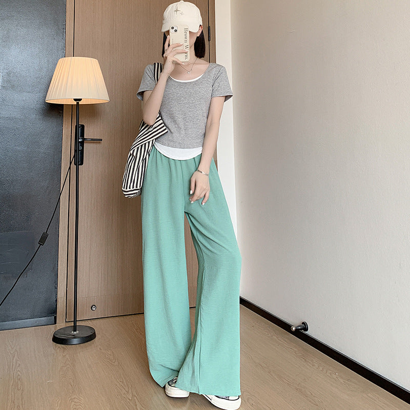 レディース ワイドレックパンツ ハイウエスト ストレート カジュアル 薄手