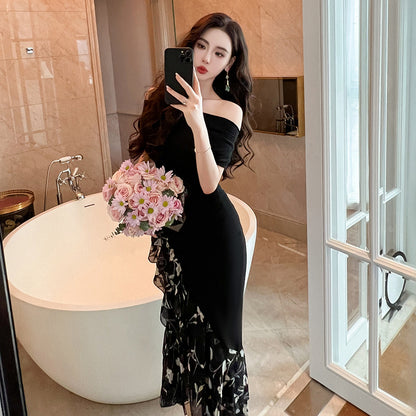 レディース セクシーワンピース フィッシュテールドレス 花柄 フラワー