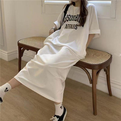 レディース ゆったり カジュアルロングスカート ワンピース  半袖Tシャツ 丸首