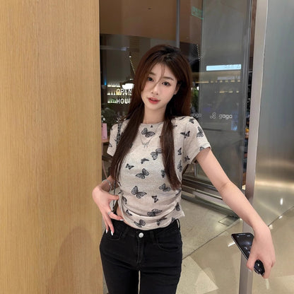 レディース バタフライ 半袖Tシャツ 蝶々