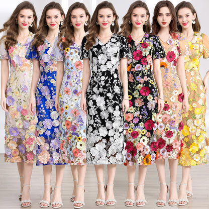 フラワー ワンピース Vネック 花柄 半袖