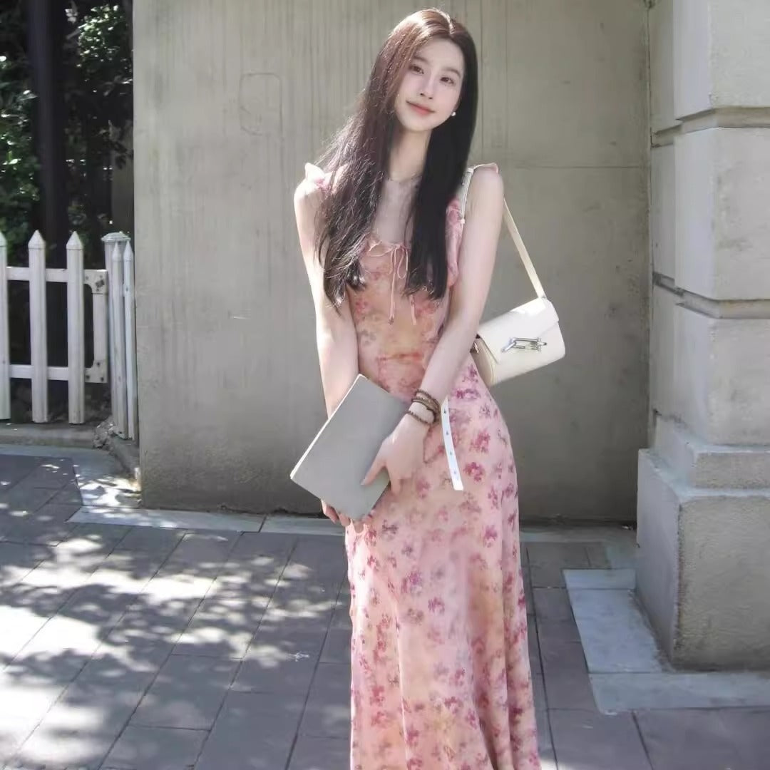 レディース 花柄 ロングワンピース ノースリーブ ロングスカート フラワー