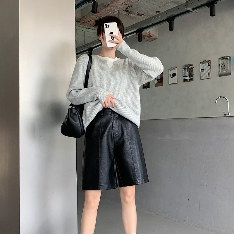 レザー ショートパンツ レディース レザーパンツ ハイウエスト