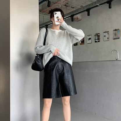 レザー ショートパンツ レディース レザーパンツ ハイウエスト