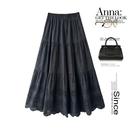 カジュアルスカート 花柄刺繍 Aライン スカート薄手 コットン素材