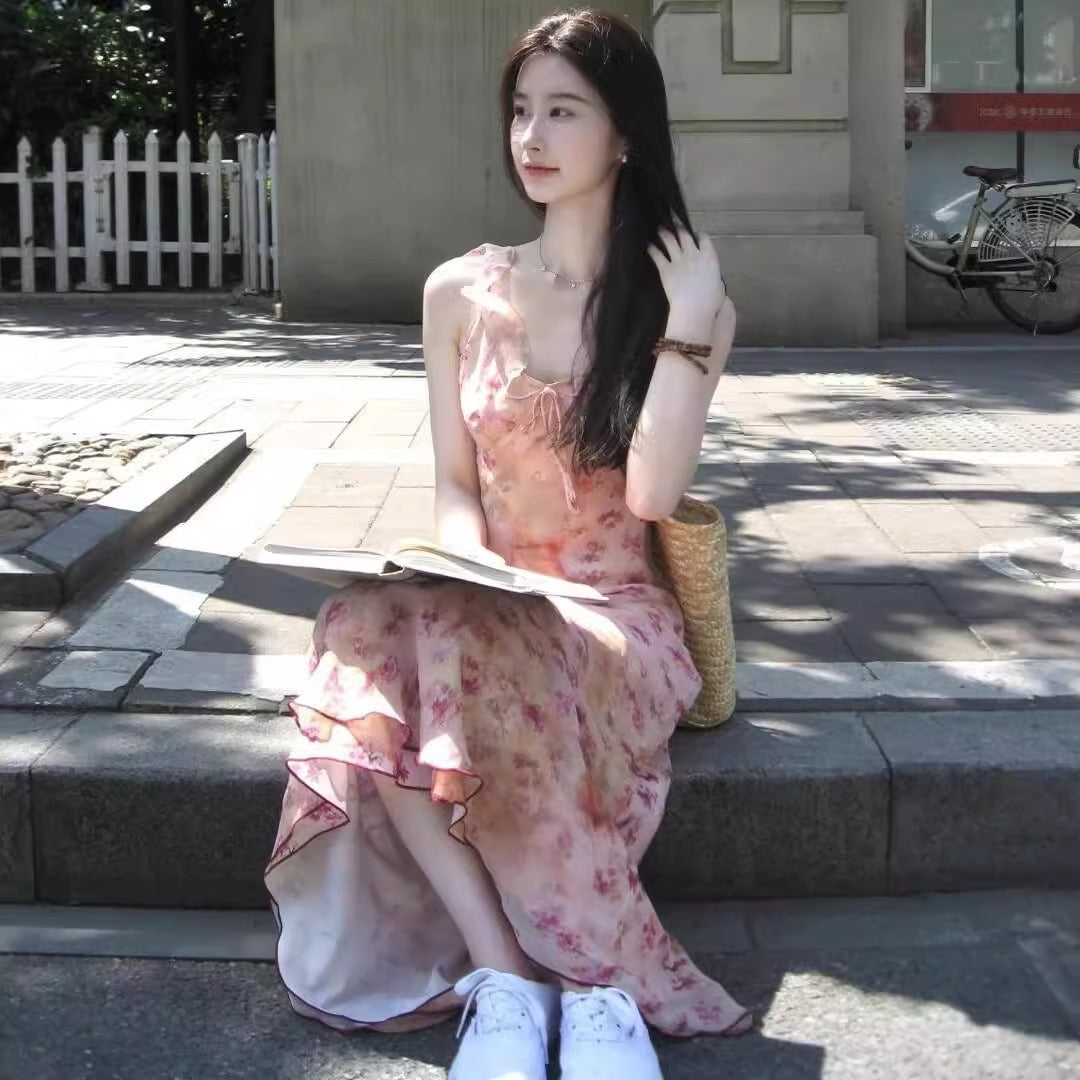 レディース 花柄 ロングワンピース ノースリーブ ロングスカート フラワー