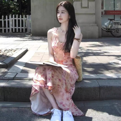 レディース 花柄 ロングワンピース ノースリーブ ロングスカート フラワー