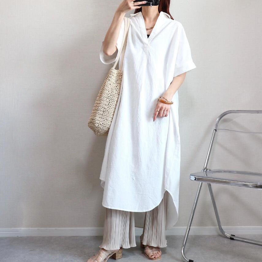 半袖 チュニック ロングワンピース ゆったり 体型カバー