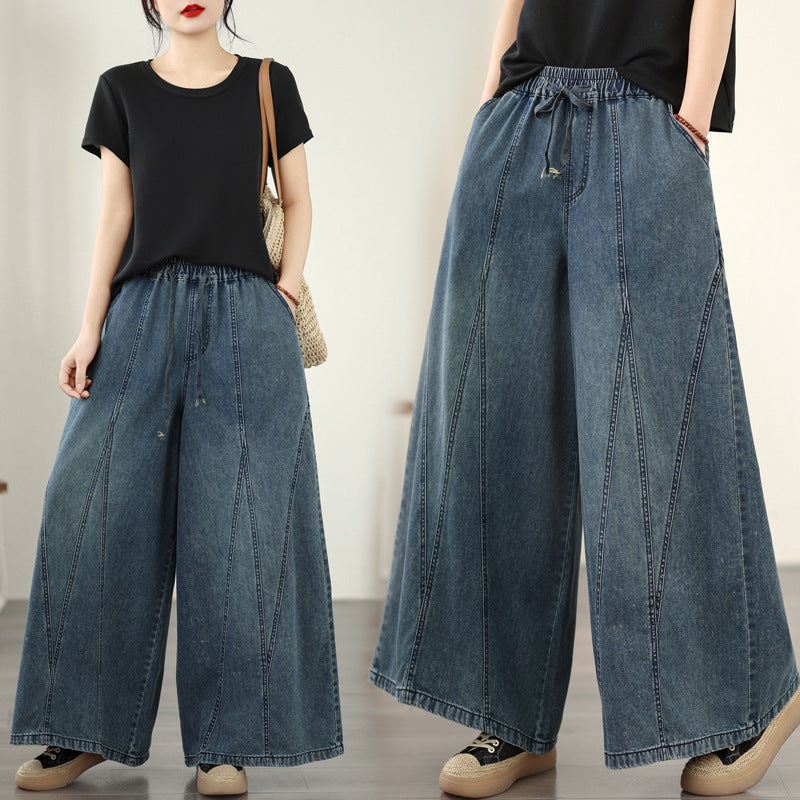 レディース ゆったりとした ワイドレッグジーンズ ストレート ワイドパンツ