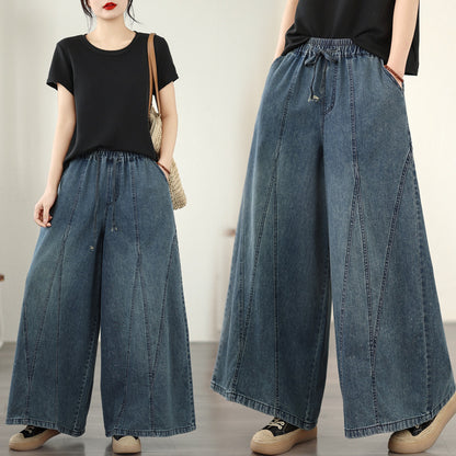 レディース ゆったりとした ワイドレッグジーンズ ストレート ワイドパンツ