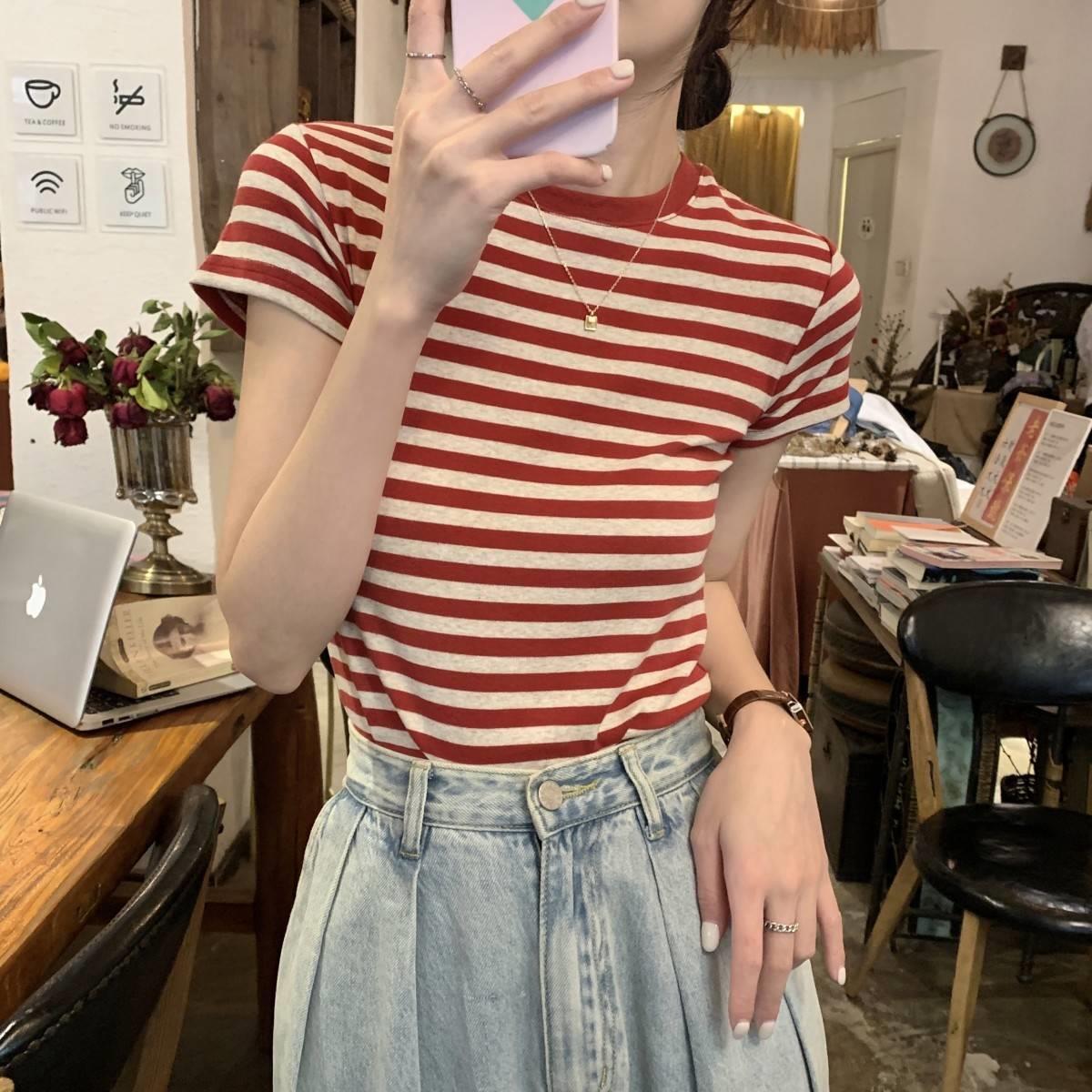 レディース ボーダー 半袖Tシャツ ストライプ カジュアル