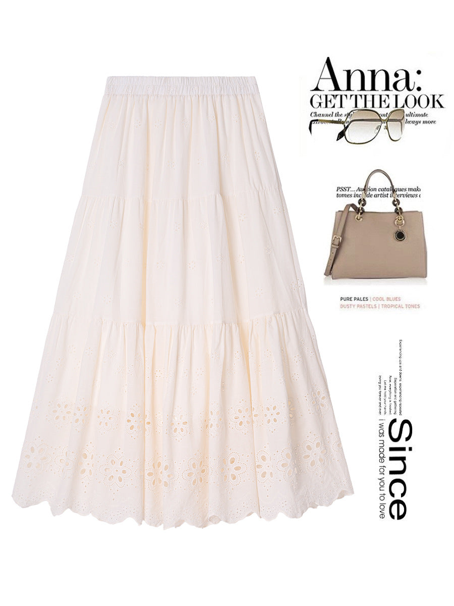 カジュアルスカート 花柄刺繍 Aライン スカート薄手 コットン素材