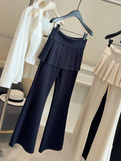 レディース プリーツフレアパンツ ハイウエスト