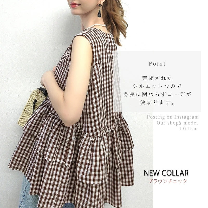 レディース フリルブラウス ノースリーブ  チュニック シャツ トップス