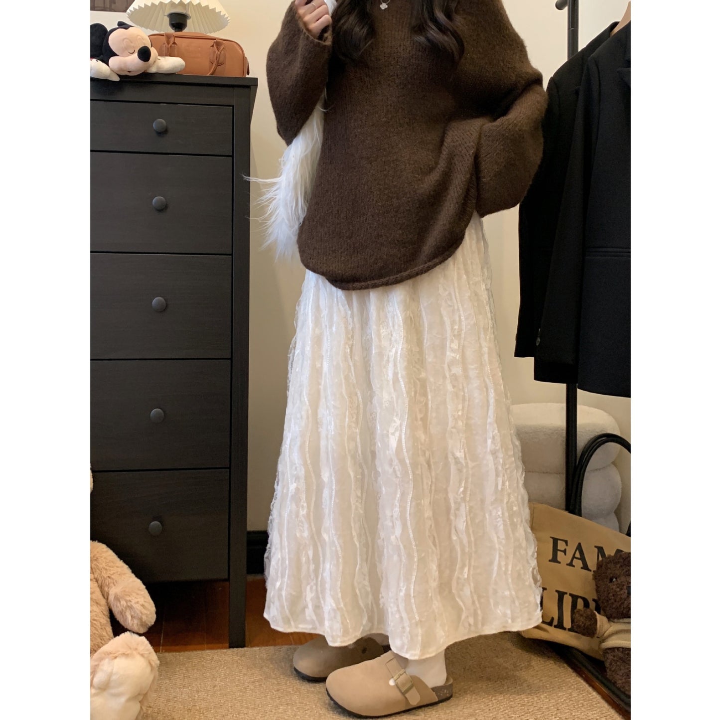 ベルベット プリーツ Aラインスカート ミドル丈