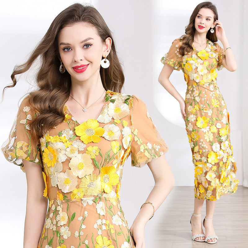 フラワー ワンピース Vネック 花柄 半袖