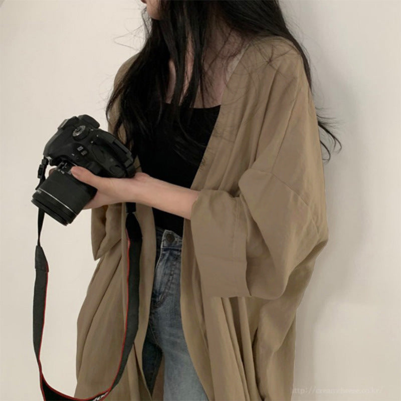 レディース ゆったり 長袖カーディガン ロングシャツ 日焼け止め