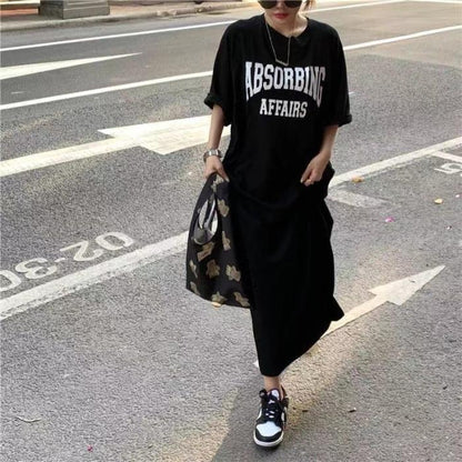レディース ゆったり カジュアルロングスカート ワンピース  半袖Tシャツ 丸首