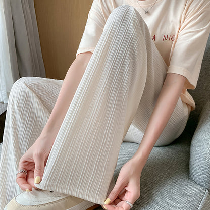 レディース アイスシルク ワイドレックパンツ ストレート 薄手