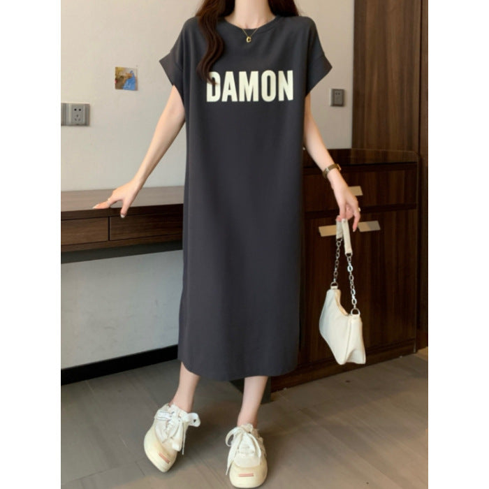 レディース ゆったり カジュアルロングスカート ワンピース  半袖Tシャツ 丸首