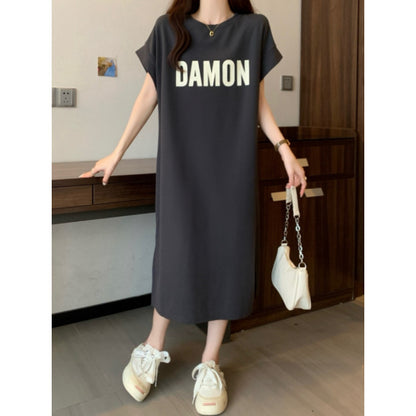 レディース ゆったり カジュアルロングスカート ワンピース  半袖Tシャツ 丸首