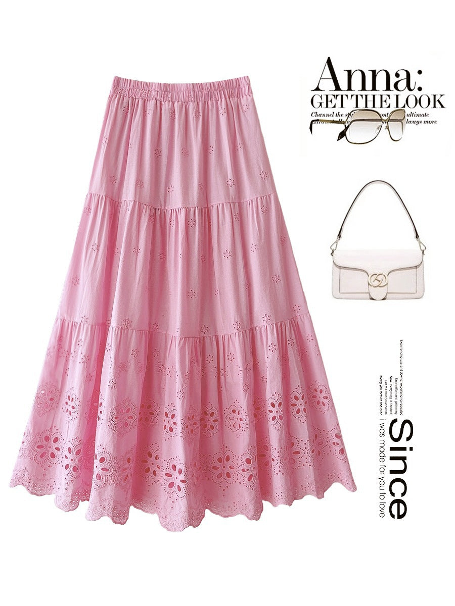 カジュアルスカート 花柄刺繍 Aライン スカート薄手 コットン素材