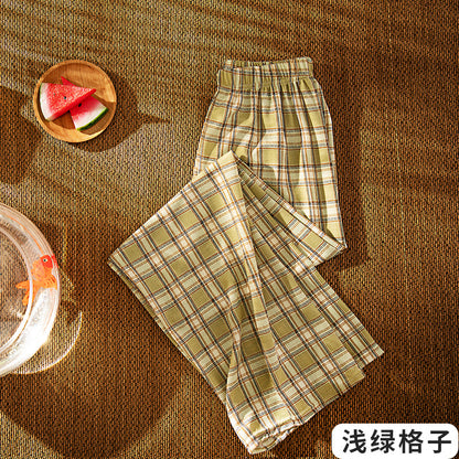 レディース ゆったり チェック柄ワイドパンツ 薄生地