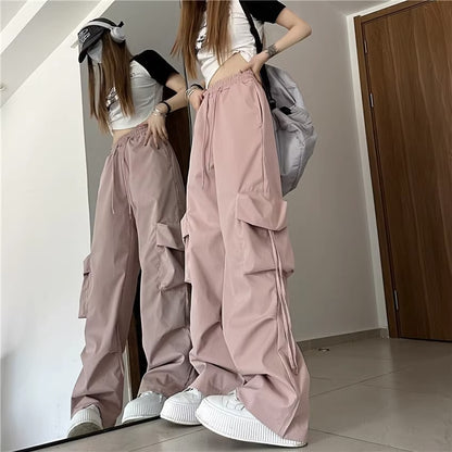 レディース カジュアルパンツ ワークパンツ  カーゴパンツ ハイウエスト ストレート ワイドパンツ  ロングパンツ