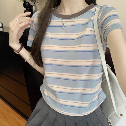 レディース ブルーストライプ 半袖Tシャツ