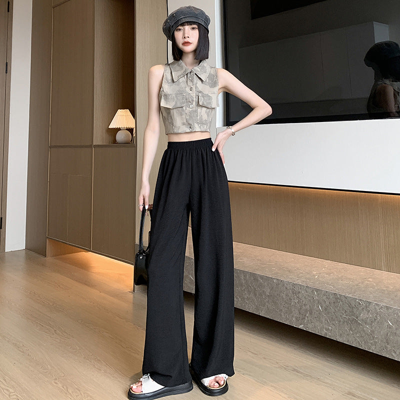 レディース ワイドレックパンツ ハイウエスト ストレート カジュアル 薄手